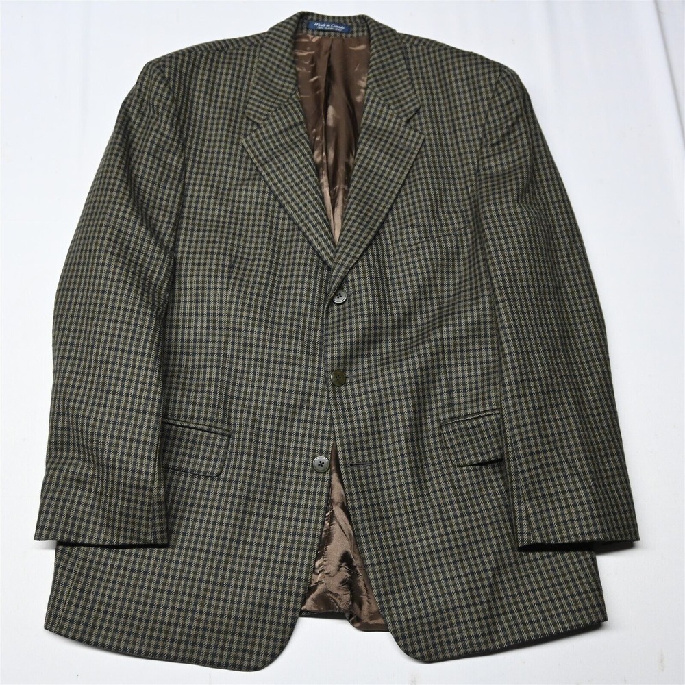 Vtg Kasper 44R Brown Check Soft Tweed Mens Blazer Sport Coat Jacket